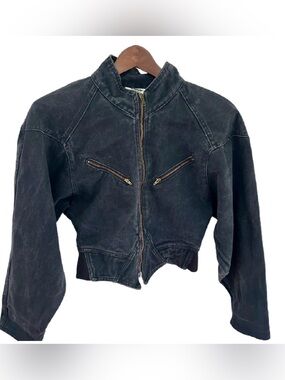 Vintage Santana Jeans Cropped Black Denim Moto Jacket Y2K Grunge Zip Small